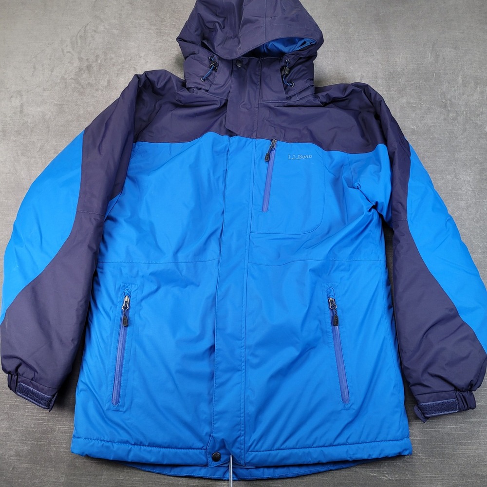 L.L. Bean Hooded‎ Jacket Mens M Blue Insulated Colorblock Parka Coat